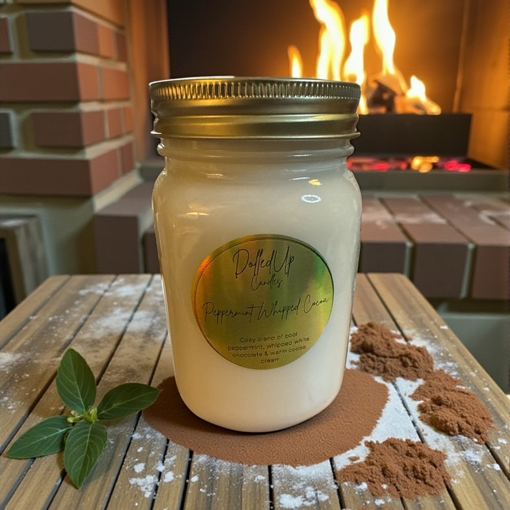 16oz Peppermint Whipped Cocoa Soy Candle | Handmade Winter Candle